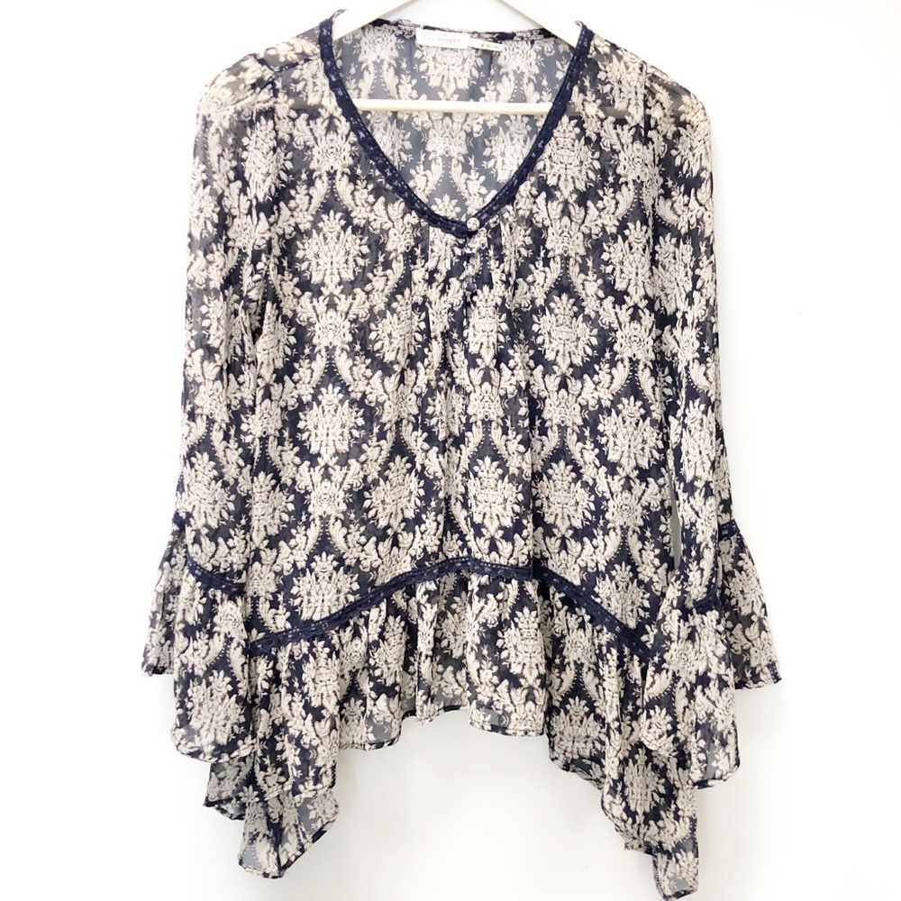 Blu Pepper Sheer Navy & White Tunic SZ M EUC